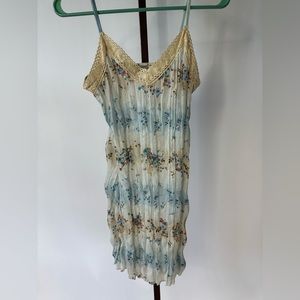 Archa Collection Cream and Blue Floral Sheer Mini Dress - Very 90s! (Size XS)